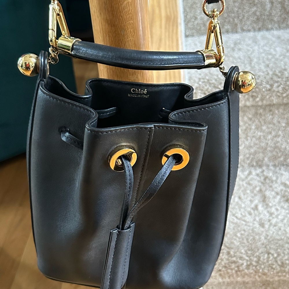 Black Leather Bucket Bag